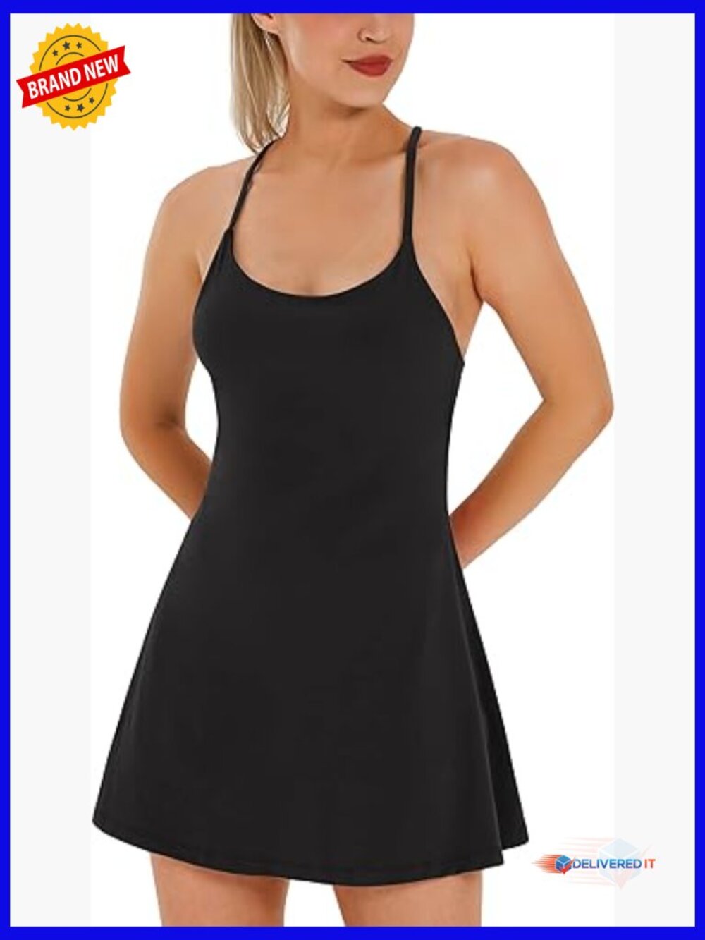 Womens Tennis Dress with Built-in Bra Shorts Pockets Athletic Golf Dress